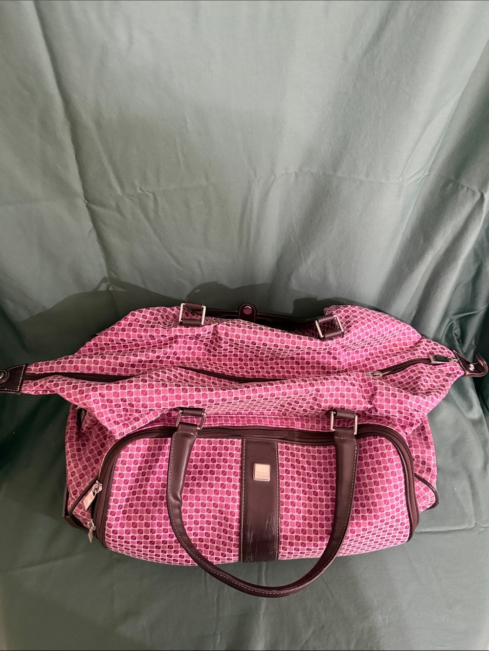 Nine West Pink Patterned Travel Tote with Dark Trim